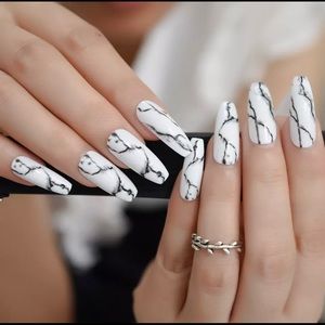 White and Black Marble Press-On Nails